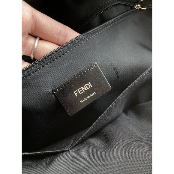 NWD FENDI Red Nylon Satin Black Leather Fox Fur Mohawk Monster Face Backpack - Picture 10 of 11